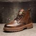 Martin Autumn High Top Waterproof Casual Trendy Versatile Leather British Style Work Ankle Boots Men's Shoes_vogvips.com