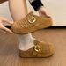 Women's Suede Perforated Buckle Clogs Mules Slides Closed Toe Slip On Breathable Flat Casual Summer Fashion Slippers_vogvips.com