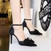 9863-H33 Style High Heels Women's Shoes Shallow Mouth Pointed Hollow Silk Bow Straight Strap High-heeled Sandals_vogvips.com