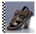 Men’s Pebble Grain Genuine Leather Sport Sandals, Dual Hook Loop Cushioned Platform Walking Sandals_vogvips.com