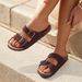 Bebealy Women's Summer Suede Slippers With Arch Support Fashion Double Buckle Geniuine Sandals Comfy Cork Footbed Beach Slides_vogvips.com