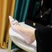 237-K76 European And American Style Banquet Mid Thin Heel Thickened Suede Shallow Mouth Pointed Toe Metal Rhinestone_vogvips.com