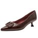 Comfortable Stiletto Slip-on Shoes 2026 Spring New French Style Soft Leather Square Buckle Pointed Toe Mid-heel Shallow Single Sho_vogvips.com