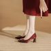 Women's Shoes Wedding Party Pointed High Heels Women's Thick Heels Red Chinese Fashion Shoes All Match Bridal Wedding Shoes Single Shoes_vogvips.com
