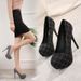 New Spring And Autumn Checkered Cloth Hentian High Thin Heel Waterproof Platform Round Head Women's Shoes Single Shoe_vogvips.com