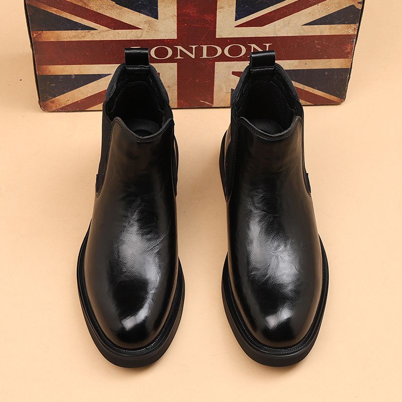 Men's Style One-pedal Polished Soft Leather Men's Boots Medium Top Short Boots Men's Shoes Martin Boots_vogvips.com