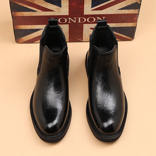 Men's Style One-pedal Polished Soft Leather Men's Boots Medium Top Short Boots Men's Shoes Martin Boots_vogvips.com