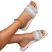Women's Rhinestone Square Toe Slippers Summer Style Flat Sandals Casual_vogvips.com
