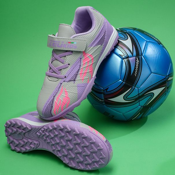 Zhenzu Brand Football Shoes, Children's Shoelace Free Buckle TF Rubber Sole, Artificial Turf Training Shoes For Primary_vogvips.com