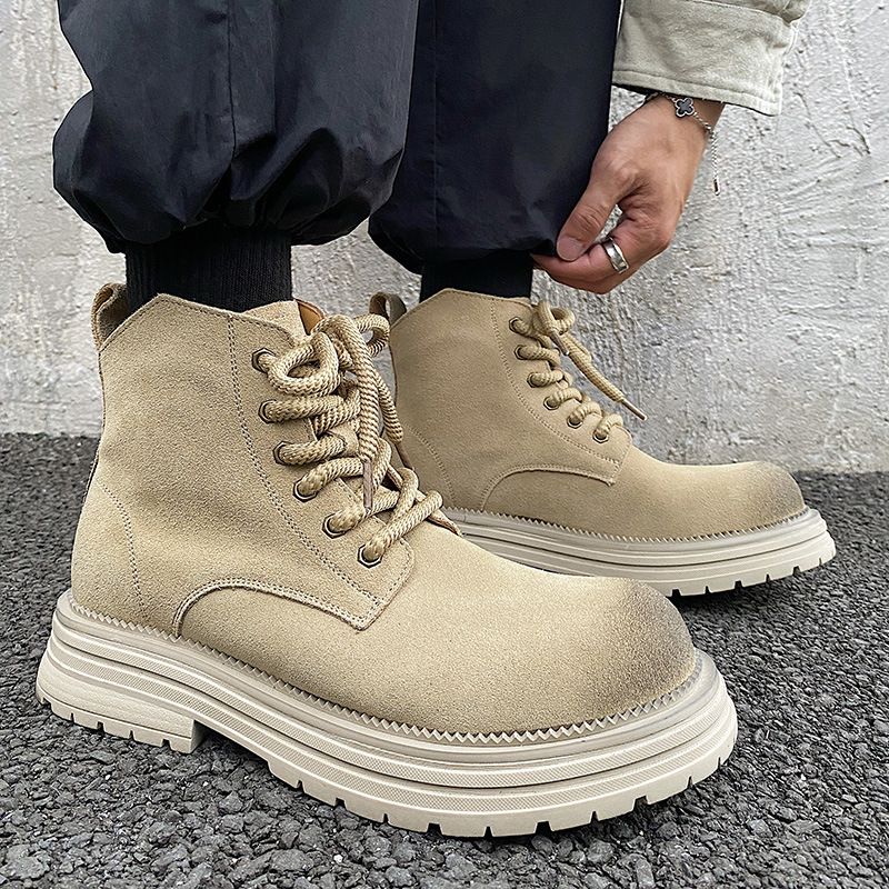 2025 Autumn Winter Men's Martin Thick Sole Height Increasing Genuine Leather Ankle Yellow Outdoor Hiking Work Boots_vogvips.com