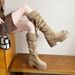 Inner Height Increase Western Cowboy For Women, Autumn Pile Style With Tassels And Ruched Design, Short Boots, Knee-High_vogvips.com