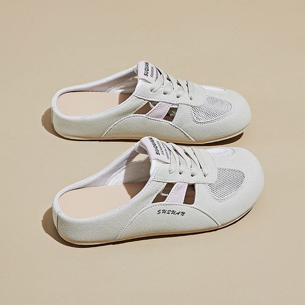 Half Tray White Shoes Female Student Mesh Breathable Heightening Shoes Casual Board Shoes_vogvips.com