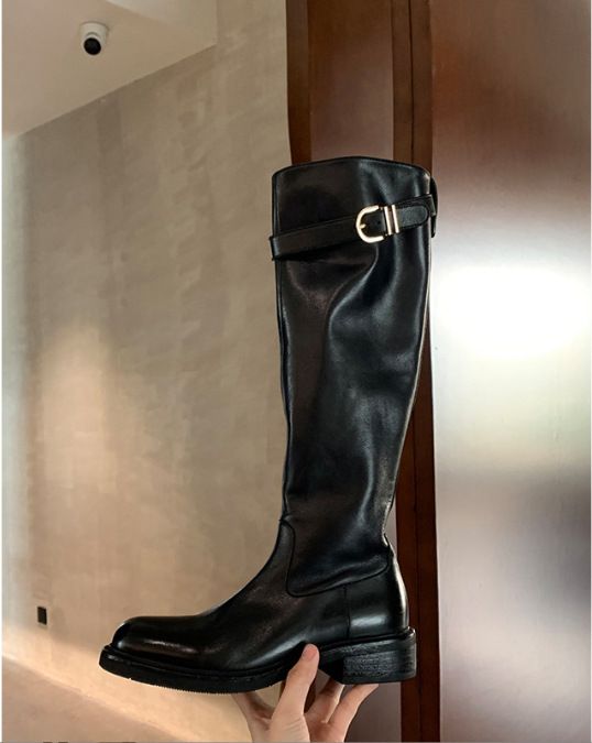 Vintage Washed Leather Knee-High Riding Boots For Women - Chunky Heel, Round Toe, Straight-Leg Design For Timeless Style_vogvips.com