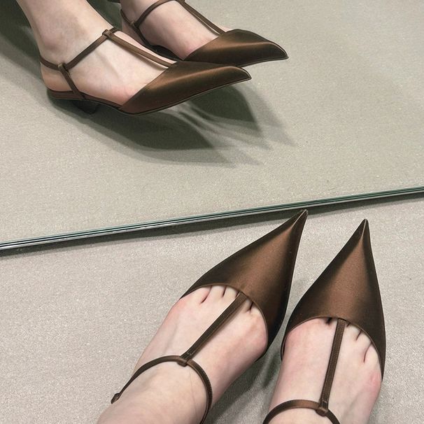 Elegant French-Inspired Kitten Heel Sandals – Pointed Toe Satin Slingback Shoes With Chunky Heel, Retro Summer Women's Dress Sandals_vogvips.com