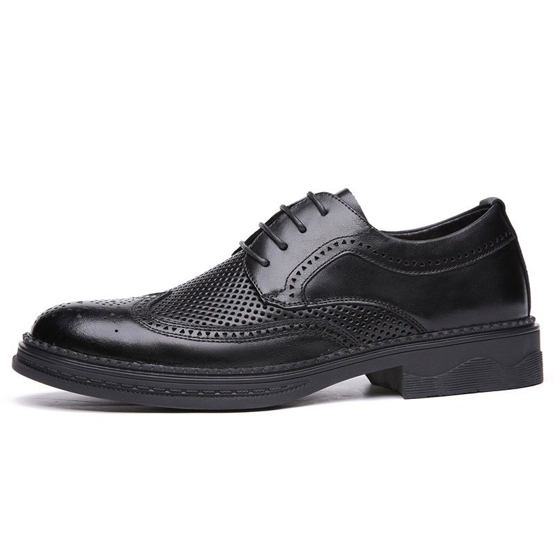 New Summer Business Leather Formal Fashion British Style Cowhide Hollow Wedding Breathable Hole Men's Shoes_vogvips.com