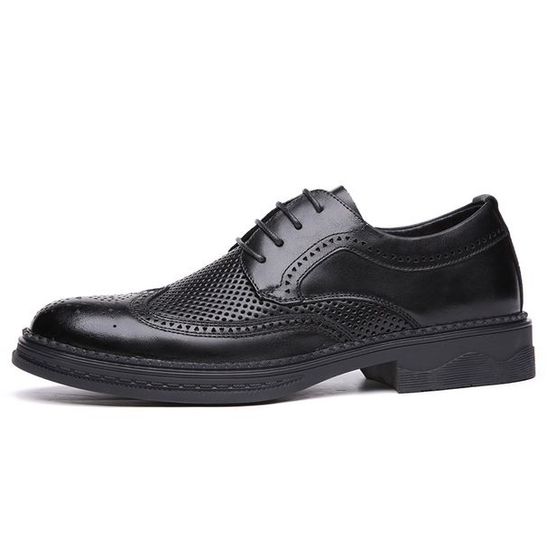 New Summer Business Leather Formal Fashion British Style Cowhide Hollow Wedding Breathable Hole Men's Shoes_vogvips.com