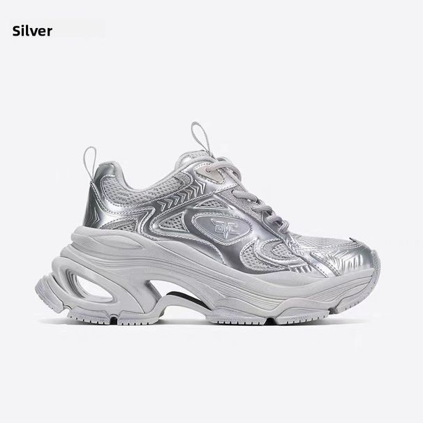 White Deer Same Style GGCC2025 Spring New Independent Planet Thick Sole Silver Dirty Casual Dad Shoes For Women_vogvips.com