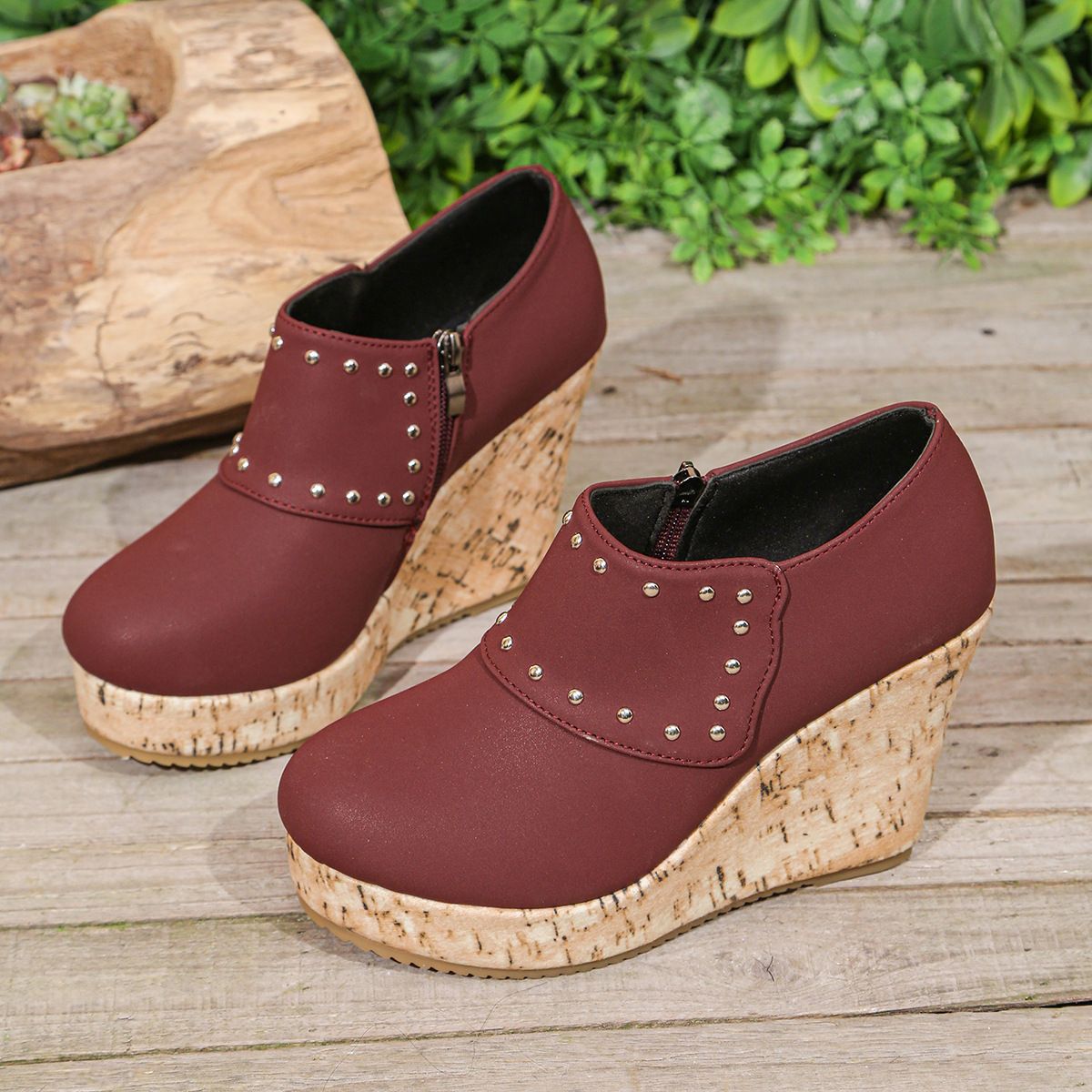 Women's over Platform Wedge Heel Shoes round Toe Thick Sole Side Zipper plus Size Spring New_vogvips.com