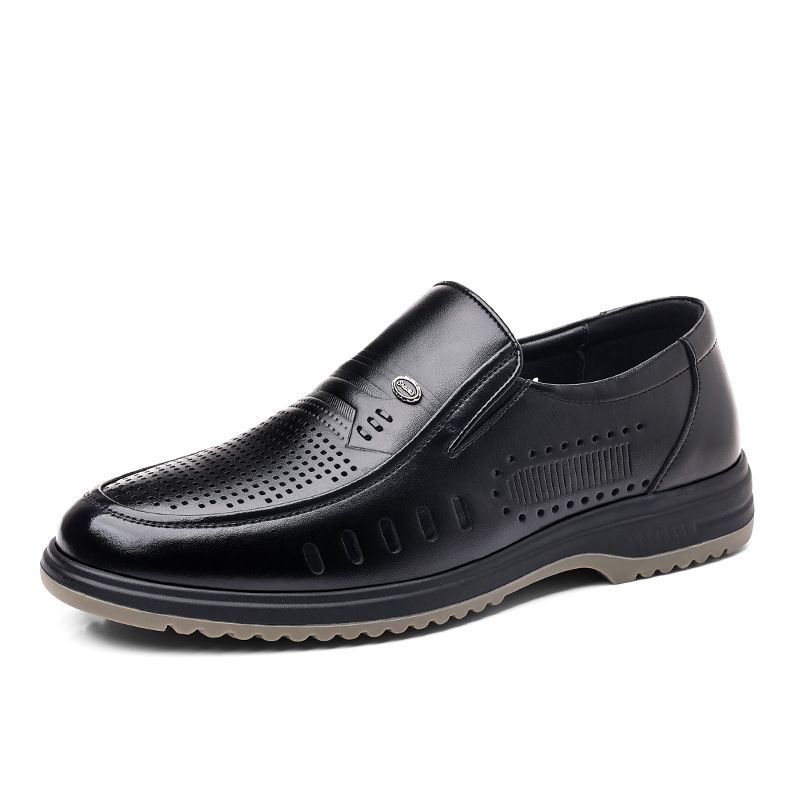Men's Breathable Leather Sandals Hollow-out Design Business Casual Shoes_vogvips.com