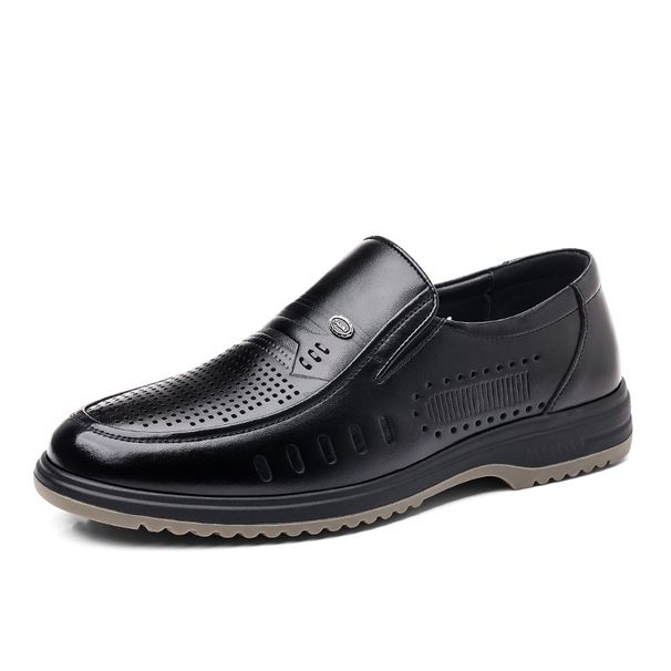 Men's Breathable Leather Sandals Hollow-out Design Business Casual Shoes_vogvips.com