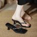 High Heel Slippers For Women, Outdoor Wear, High-End Rhinestone Beaded Shoes, 2026 New Summer Square Toe Clip-Toe Thong_vogvips.com