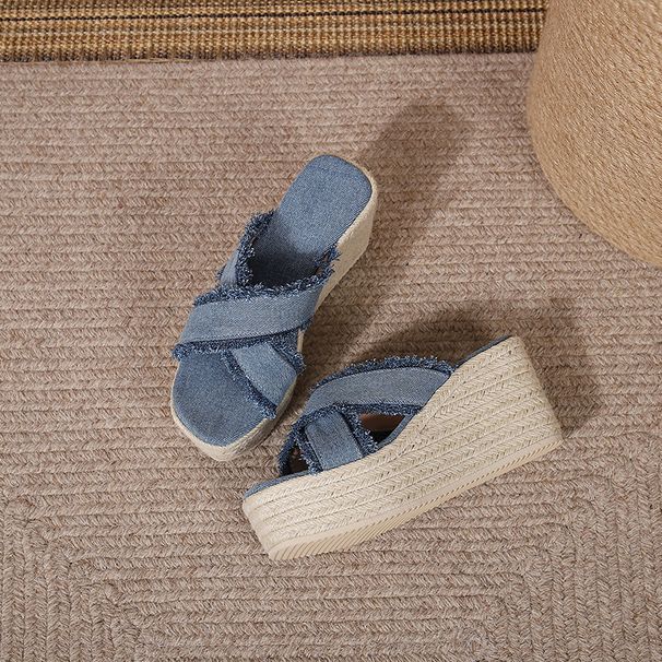 Women's Shoes Summer Wedge Heel Thick Bottom High Heel Sandals For Women Strap Open Toe Straw Braided Rope Bottom_vogvips.com