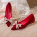 Red Wedding For Women 2022 New Pearl Bow High Heels Pointed Toe Chunky Heel Single Xiuhe Shoes_vogvips.com