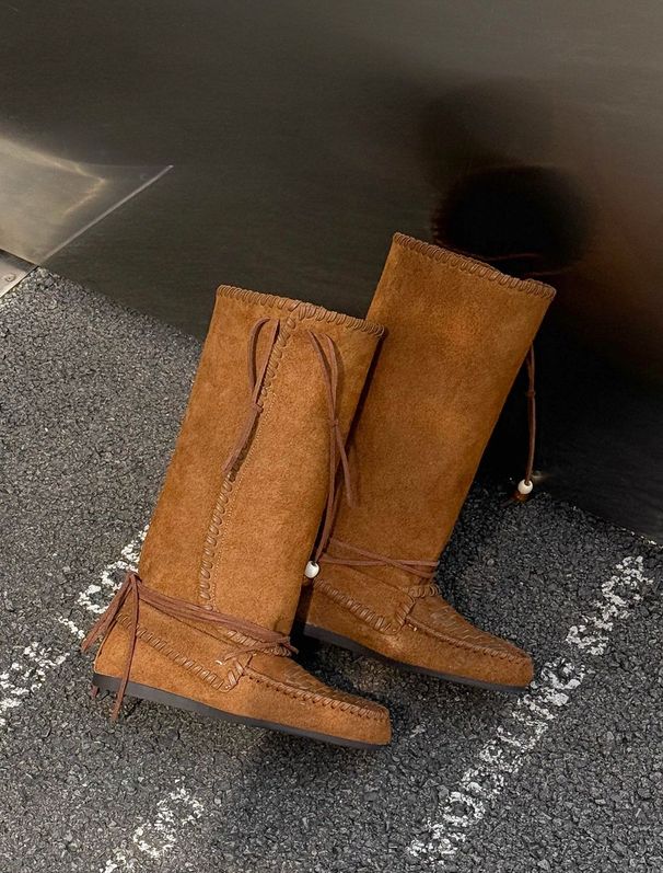 Women Boxing Boots 2025 New Style Internal Height Increae Tael Woven Lace-Up Boxing Genuine Leather Veratile Slimming Pile Women'_vogvips.com