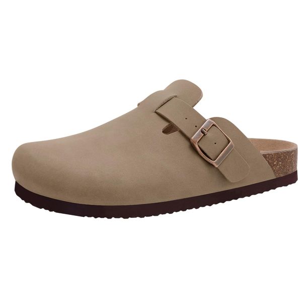 Bebealy Men's Genuine Suede Clogs Slippers Cork Footbed Clogs Shoes Casual Men Garden Clogs Slippers Cozy Nonslip Home Slippers_vogvips.com