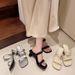 2025 Spring New Model Women's Superfiber Square-Toe Strap Sandals With Soft Rubber Sole, Versatile Height-Increasing_vogvips.com