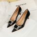 1961-K71 Fashionable Banquet Spring And Autumn Women's With Mid Heel Lacquer Leather Shallow Mouth Pointed Metal Water_vogvips.com