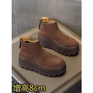 Frosted Leather Platform Thick-Soled Martin 2024 Winter New 8CM Height Increasing Fleece-Lined Short Boots For Petite_vogvips.com