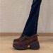 Women's Shoes Retro Round Toe Slip On Platform Shoes For Petite Women, Suitable For Commuting, Genuine Leather, Elastic Band, Deep Opening._vogvips.com