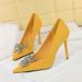 825-K53 Style Banquet High Slim Heels, Women's Sh, Suede, Shallow Mouth, Pointed Metal Butterfly Rhinestone Single_vogvips.com
