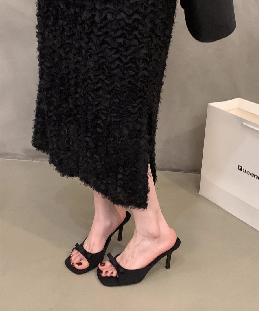2024 Summer New Square Fairy Bow High Heel Slippers Thin Strap Open Toe Sandals For Women Elegant_vogvips.com