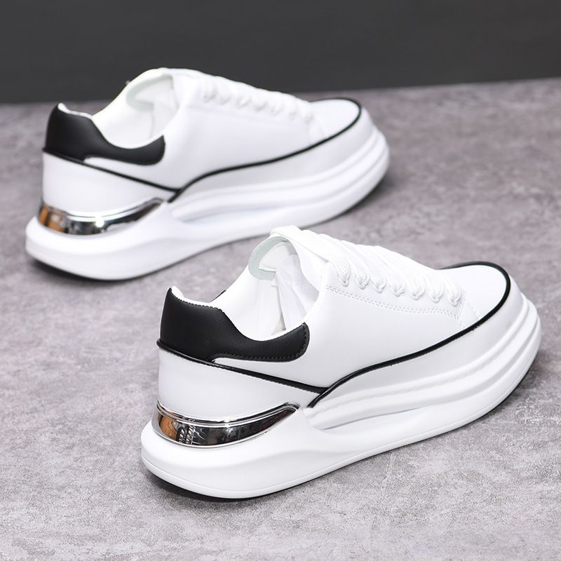 Men's Trendy Sports Casual Sneakers 2025 Spring New Style Height Increasing Thick Soled Soft White Shoes for Students Couples_vogvips.com
