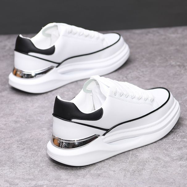 Men's Trendy Sports Casual Sneakers 2025 Spring New Style Height Increasing Thick Soled Soft White Shoes for Students Couples_vogvips.com