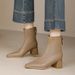 Women's Chunky Heel Ankle Boots 2025 Winter Women's Shoes Pointed Toe Mid-Heel Slim Boots French Style Brown Women's Mid-Calf Boot_vogvips.com