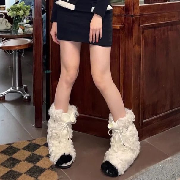 Snow Boots Women's Winter Piled And Thickened 2023 New Small Fragrant Wind Fluffy Shoes High Heel Small White Medium Boots_vogvips.com