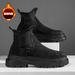 European Warm Series Autumn Men's High-top Fleece-lined Casual Martin Solid Color Thick-soled Fashion Sock Shoes Outdoor Slip-on Work Boots_vogvips.com