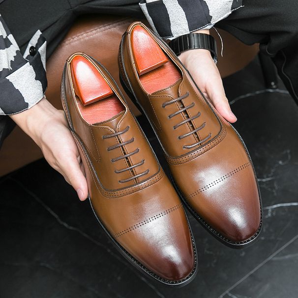 Large size business Men's fashion formal Oxford simple pure color lace-up leather shoes_vogvips.com