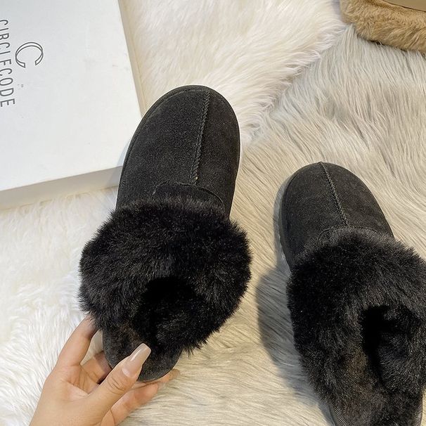 AMANNORR Furry Slippers For Women, Wear, Autumn And Winter Thick-Soled Snow Boots, Closed-Toe, Outdoor Half-Cup Cotton_vogvips.com