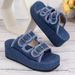 New Large Size Lame Heel Denim Belt Buckle Slip On Sandals For Women Summer Outdoor Thick Soled Slippers_vogvips.com