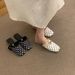 First Encounter Season: Gentle Polka Dot Bow Low-Heel Square-Toe Slip-On Mules 2026 Summer New Style Chunky Heel_vogvips.com