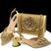 Women Shoe Bag Set Black Gold Pointed Toe High Heels Matching Square Shoulder Flower Decoration Women S Shoes And Bag Set_vogvips.com