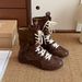 Women Boxing Boots Cowhide Version ~ Matte Niche Martin Lace-Up Boxing Round Toe Women's Versatile Mid-Calf Western Boots_vogvips.com