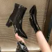 Womens Patent Leather Pointed Toe Ankle Boots Chunky Block Heel Side Zipper Design 4 Color Options For Party And Daily_vogvips.com