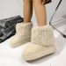 New Soled Round Toe Flip Over Fur Short Tube Snow Boots Women, With A Sponge Sole For Warmth And Thick Cotton Shoes_vogvips.com