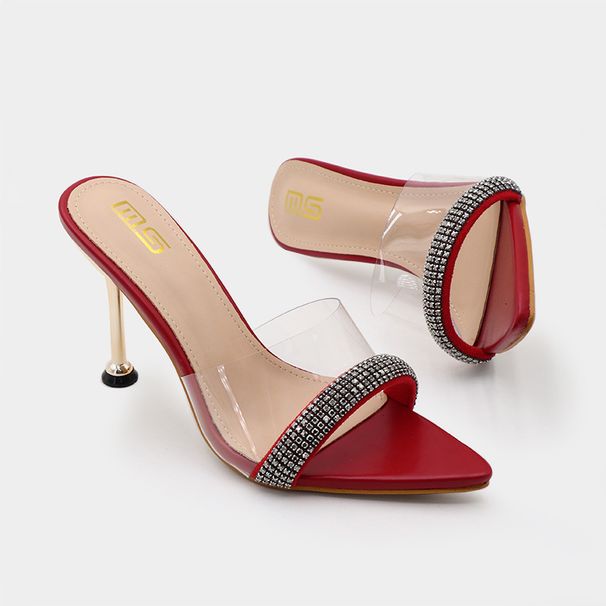 Women's Shoes New Summer Sexy Pointed Toe Rhinestone Stiletto Sandals, Versatile Solid Color Plus Size Women's Shoes_vogvips.com