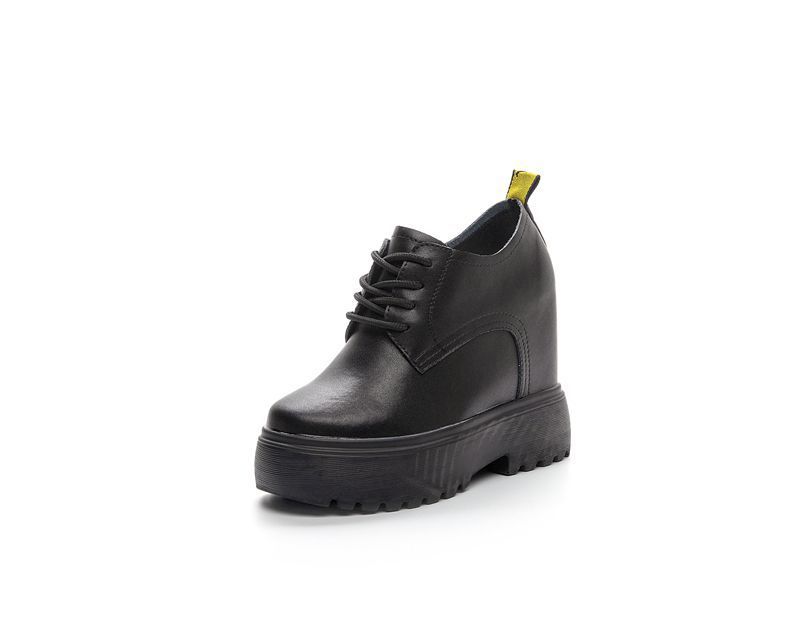 11cm Genuine Leather Hidden Wedge Short Black Korean Versatile Roman Style Trendy Shoes Thick Sole Boots High Heels_vogvips.com